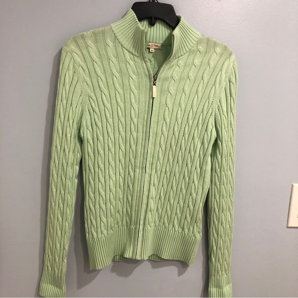 Peter Millar Cardigan Women Light Green Silk Blend Full Zip Sweater Golf Size M